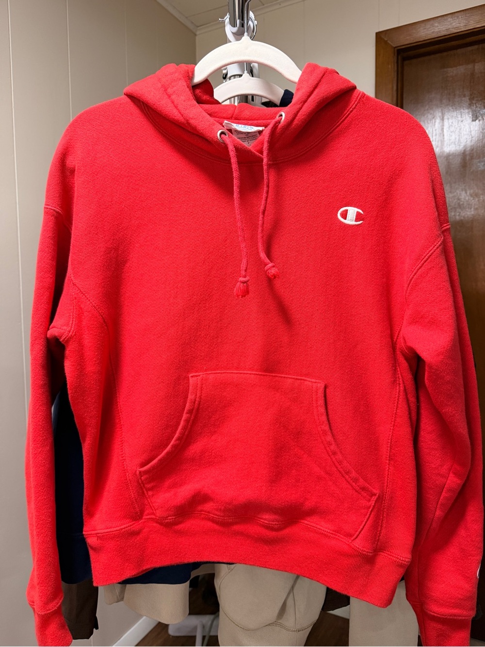 Champion Men’s Red Crewneck Hoodie with Logo
